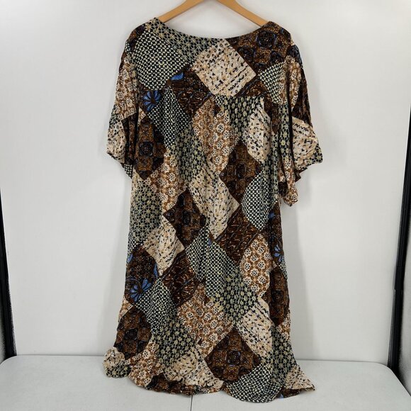 Go Softly Patio Woman Dress 3X Patchwork Rayon Muumuu Caftan FLAWED Read Desc - Picture 14 of 16